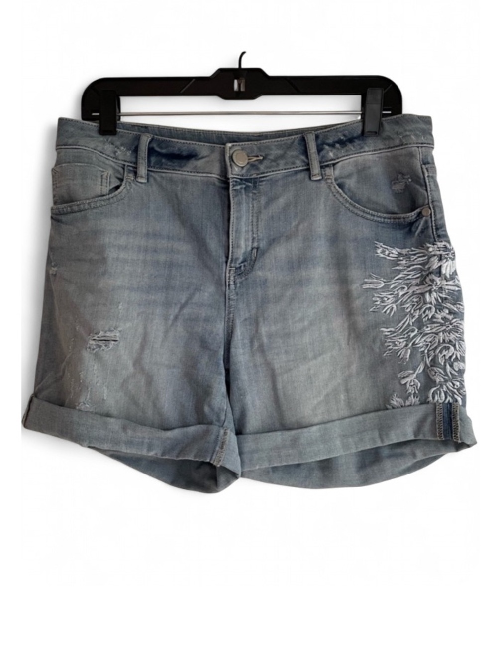 Simply Vera Wang Floral Embroidery Cuffed Denim Shorts Size 8